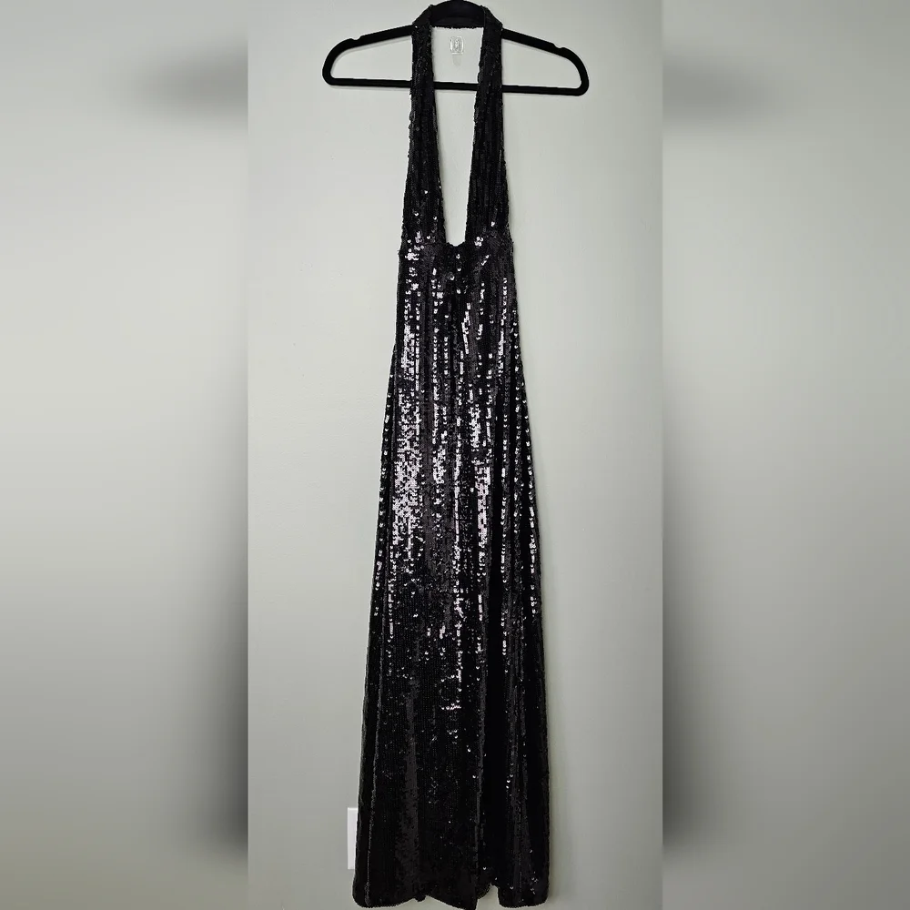 WeWoreWhat Backless Black Sequin Halter Maxi Dress, Women's Size 2